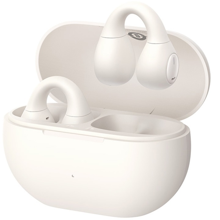 Слушалки Open-Ear Baseus Bass 15 Clip, True Wireless, Bluetooth 5.4, Dual-Mic ENC, Автономия 30 часа, Бял