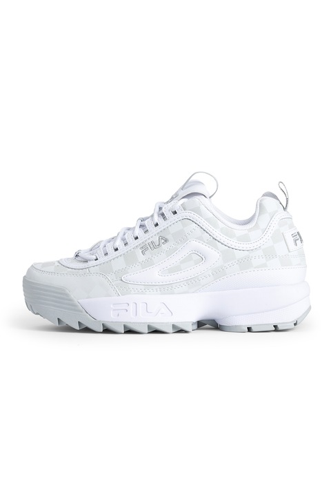 Fila, Pantofi sport masivi de piele ecologica Disruptor, Alb/Gri cenusiu