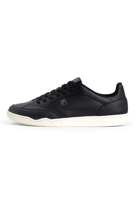 Fila, Pantofi sport din piele cu detaliu logo Slantshot L, Negru/Alb murdar