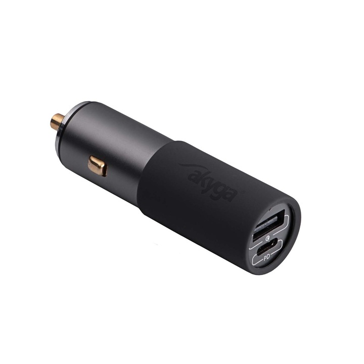 Akyga USB-A, USB-C max. 5A 100W Quick Charge 3.0 GaN autós töltő fekete (AK-CH-26) (AK-CH-26)