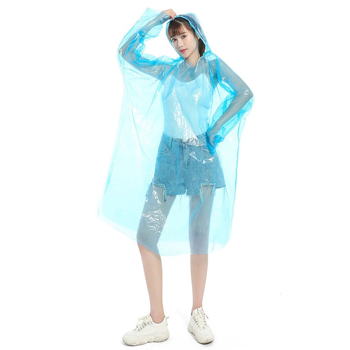 Poncho de ploaie de unica folosinta AMRINUGL, set de 6 bucati, constructie usoara, material respirabil, multicolor