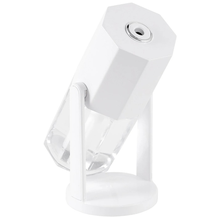 Mini hordozható párásító, aromaterápiás diffúzor, színes hangulatvilágítás, fehér, 8x8x16.8cm