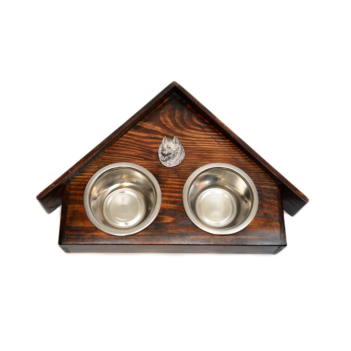 Fa állvány két kutyatálhoz, Art-Dog rozsdamentes acél tálakkal, mérete 75x50x14 cm, natúr szín