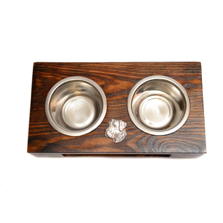 Fa állvány két kutyatálhoz, Art-Dog rozsdamentes acél tálakkal, mérete 60x30x10cm