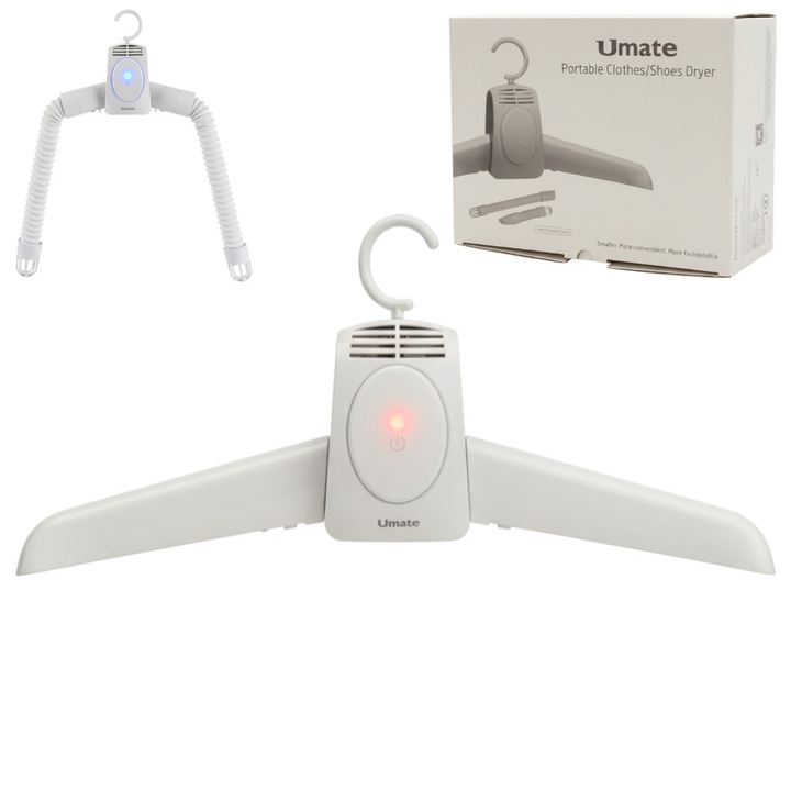 Umeras Medeyatech™ Cu Functie De Uscator Electric Portabil, Pentru Rufe/Haine si incaltaminte, Dezinfecteaza si Igienizeaza, Compact, Ideal pentru calatorii sau spatii mici, Alb-Gri