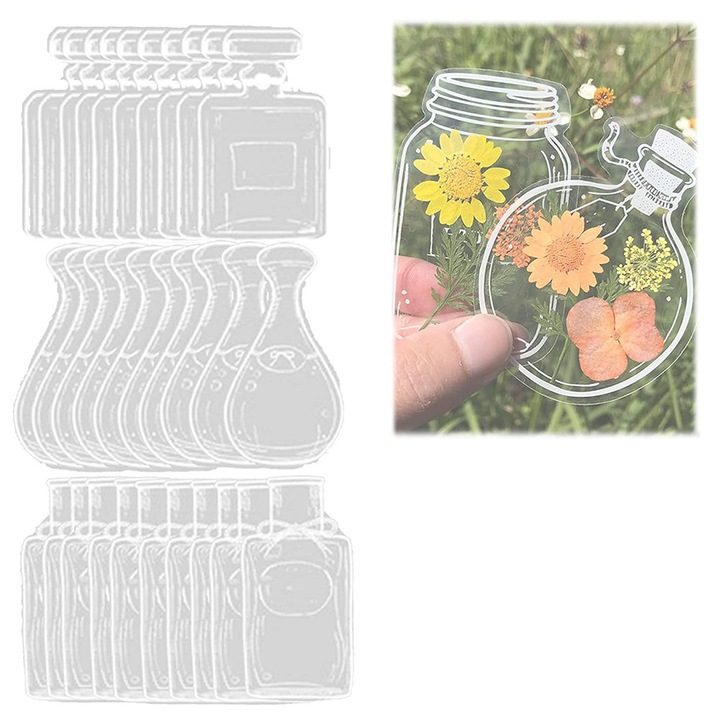 30 de semne de carte transparente cu flori uscate, facute in casa, flori frumoase
