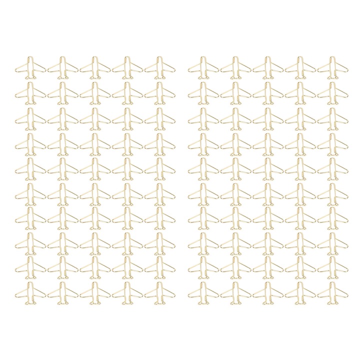 Комплект от 100 златни метални скоби във формата на самолет, лесни за носене, за офиса и дома