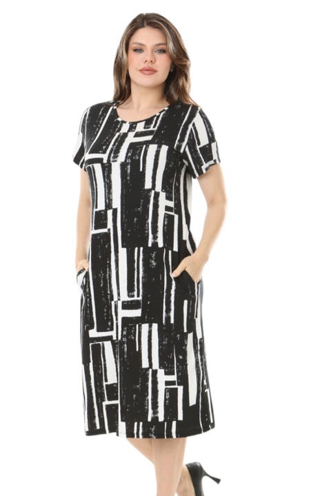 Rochie casual de zi, cu buzunare, Negru inchis
