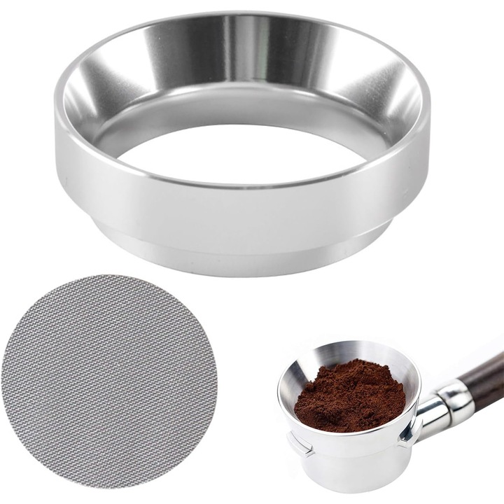 Set Inel dozare cafea si Filtru din otel inoxidabil, PsAyl®, aluminiu, magnetic, 51mm, 2 buc, Argintiu