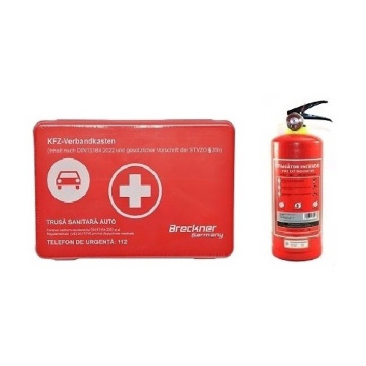 Set Trusa Medicala si Stingator Cu Manometru P1 1Kg, Omologate U.E, Valabilitate 5 ani, multicolor