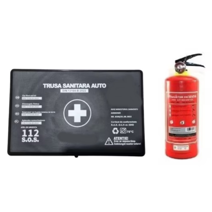 Set Trusa Medicala si Stingator Cu Manometru P1 1Kg, Omologate U.E, Valabilitate 5 ani, multicolor