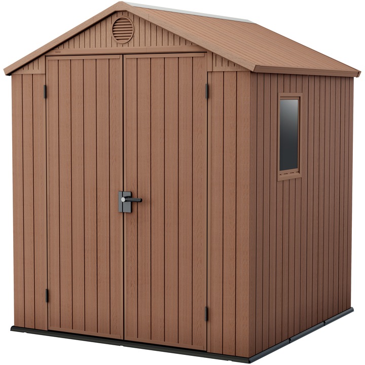 Keter Darwin kerti fészer, 6x6, 190x183x221 cm, Evotech műanyag, Fahatású, Ablakos, Barna