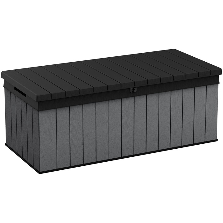 Keter Darwin 380L multifunkcionális tárolódoboz, Evotech műanyag, 142.5x65.3x54.5 cm, Fahatású, Szürke