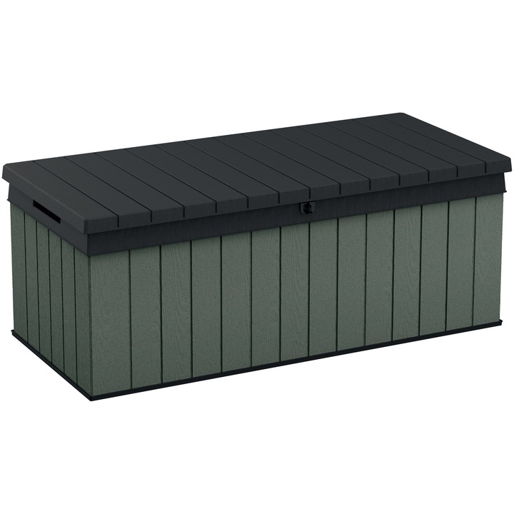 Keter Darwin 380L multifunkcionális tárolóláda, Evotech műanyag, 142,5 x 65,3 x 54,5 cm, zöld, fahatású