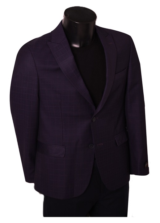 Sacou SOTTI din amestec de viscoza, Imprimeu Carouri, Croiala Slim fit, Model PC70001- T2, Marimea 46, Mov/Albastru