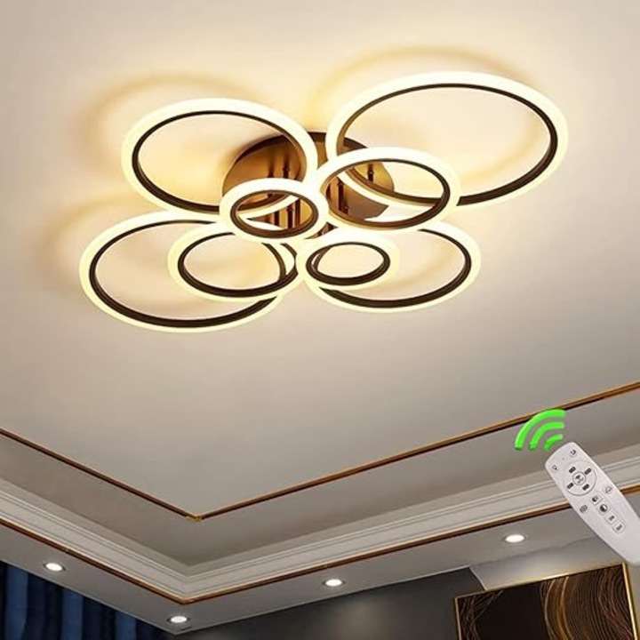 JIJU® LED полилей 8 кръга черен с 2.4G WiFi дистанционно управление с регулируем интензитет на светлина/студено/топло/неутрално