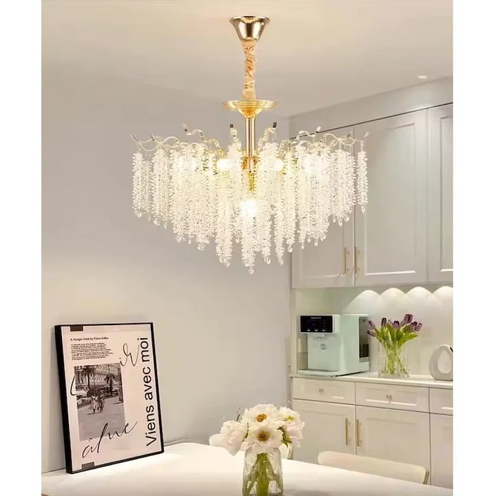 JIJU® Метален златист кристален полилей 7xE14 d500 мм