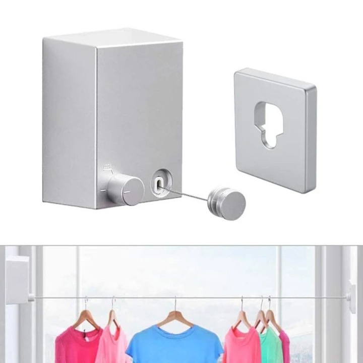 Uscator rufe retractabil / sfoara de rufe, din otel inoxidabil, extensibil pana la 4.2 m, montaj pe perete, instalare fara gaurire, ascuns cand nu e folosit, multicolor, 1 buc