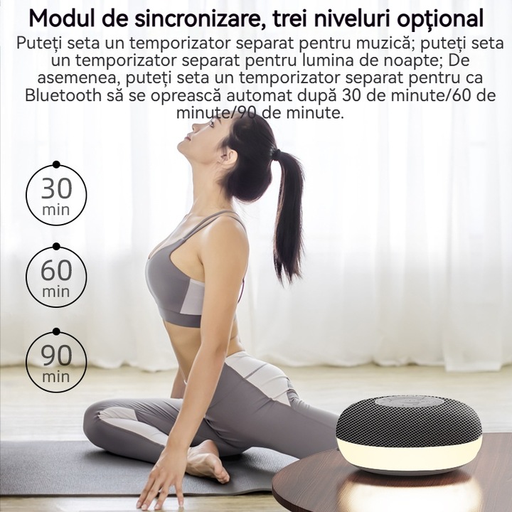 Устройство за бял шум, 39 HD звука, Bluetooth 5.3, Fudisenn®, 3 таймера, мултисъвместимост, нощна светлина, преносимо, за бебета, деца и възрастни, презареждащо се, 800mAh, бял шум, черно