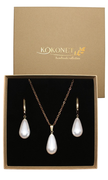 Set cercei si colier, perle, set de bijuterii elegante de nunta