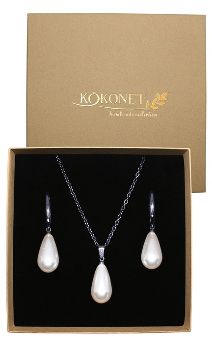 Set cercei si colier, perle, set de bijuterii elegante de nunta