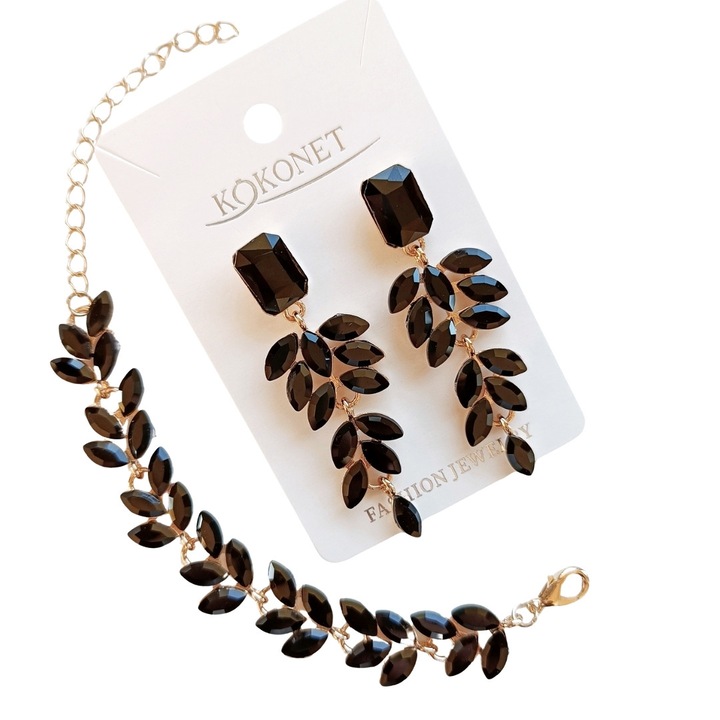 Set de cercei si bratara negre ochi negri placate cu aur cadou elegant