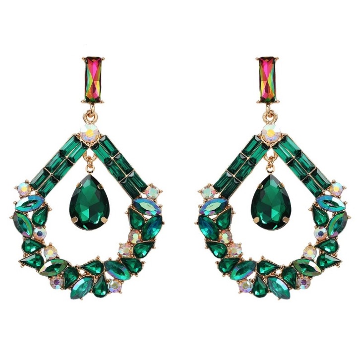 Cercei verde, smarald, LARGE, agatat, picaturi, formal, decorativ