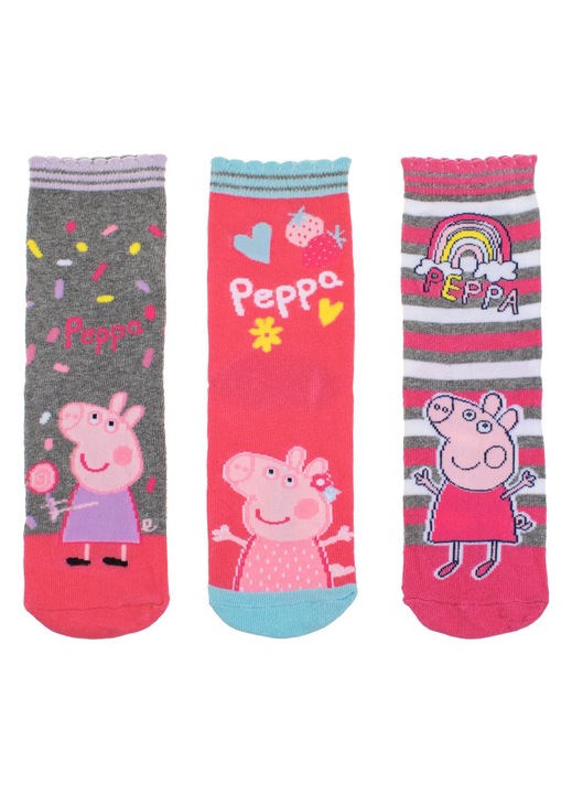 Sosete de Iarna Antracit Fucsia Dungi Peppa pentru Copii 3 perechi