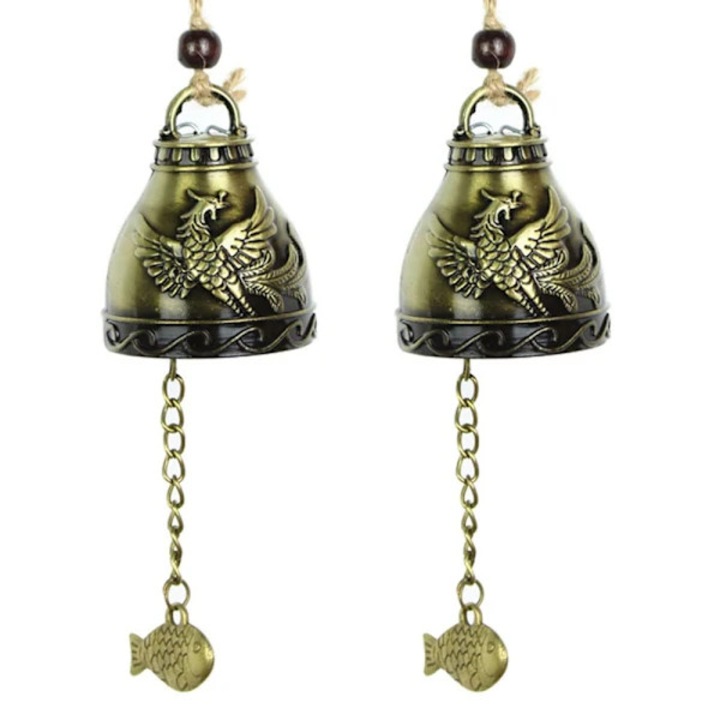 Set 2 clopotei fengshui zinc dragon Buddha Phoenix multicolor 3.5x4cm 6x5cm 6x4.5cm