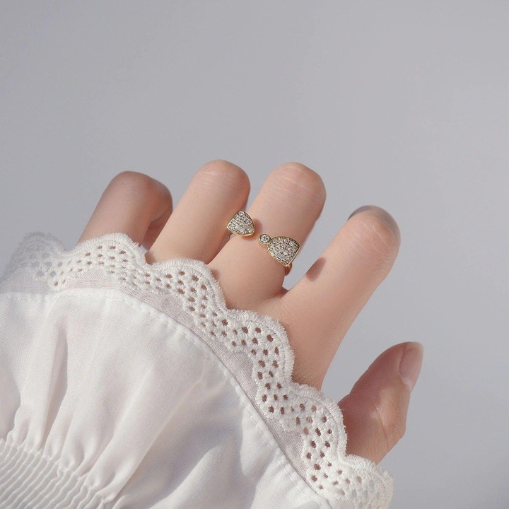 Inel auriu, reglabil, suflat cu aur 14k, cu pietre din zirconiu, Maje C1, Pursehuit