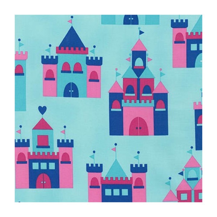 Material textil din bumbac, Robert Kaufman, 100% - Princess Life Castle Cristal - latime 1.10m