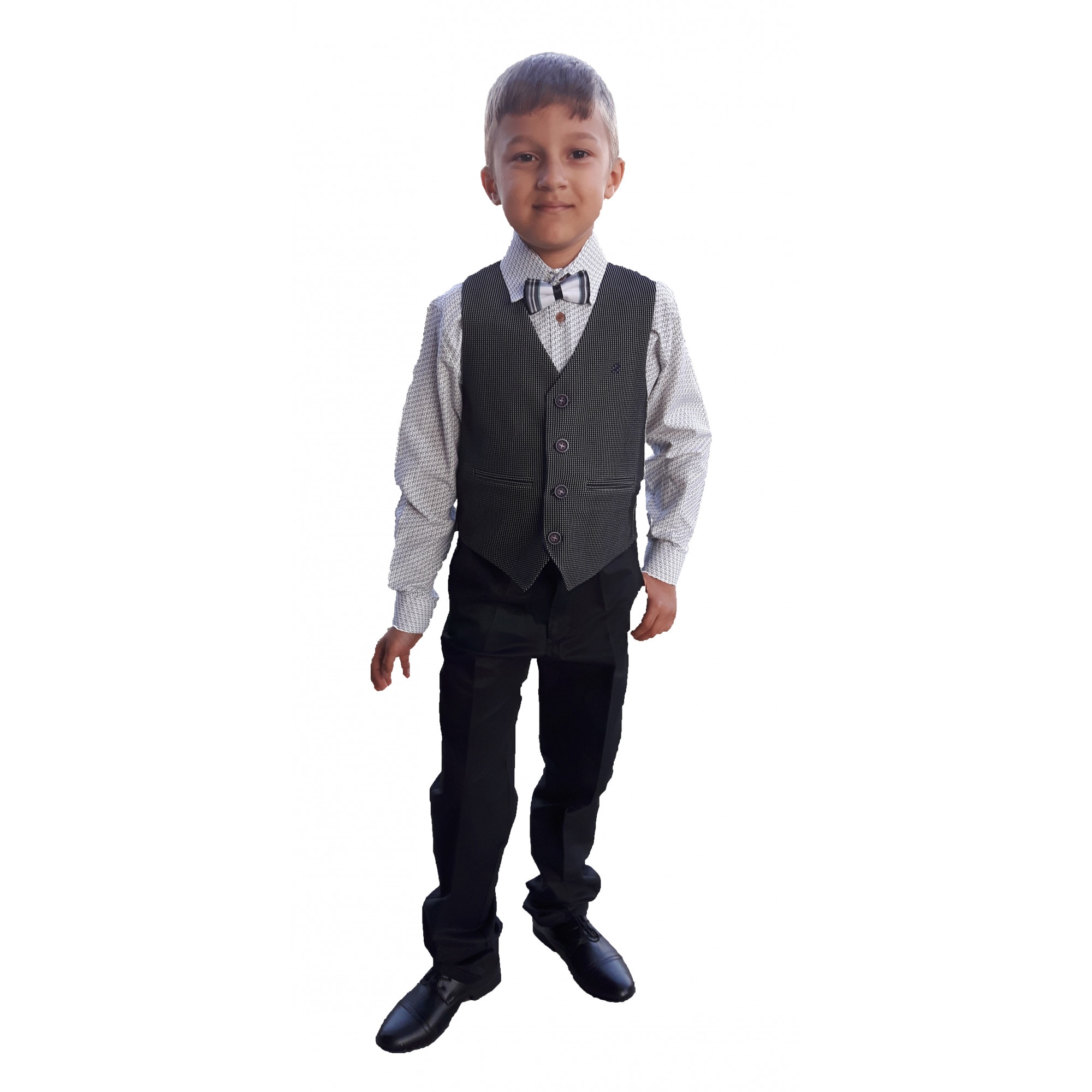 Costum 4 piese alb/gri elegant/casual pentru baieti, 9-10ani