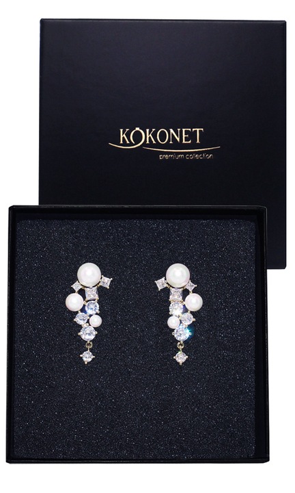 Cercei de aur cu perla cercuri rotunde zirconiu cubic bile cutie cadou de nunta