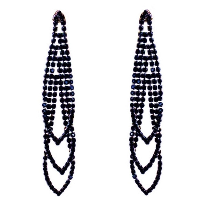 Sötétkék grafit cirkónia csillogó hosszú fülbevaló partira
