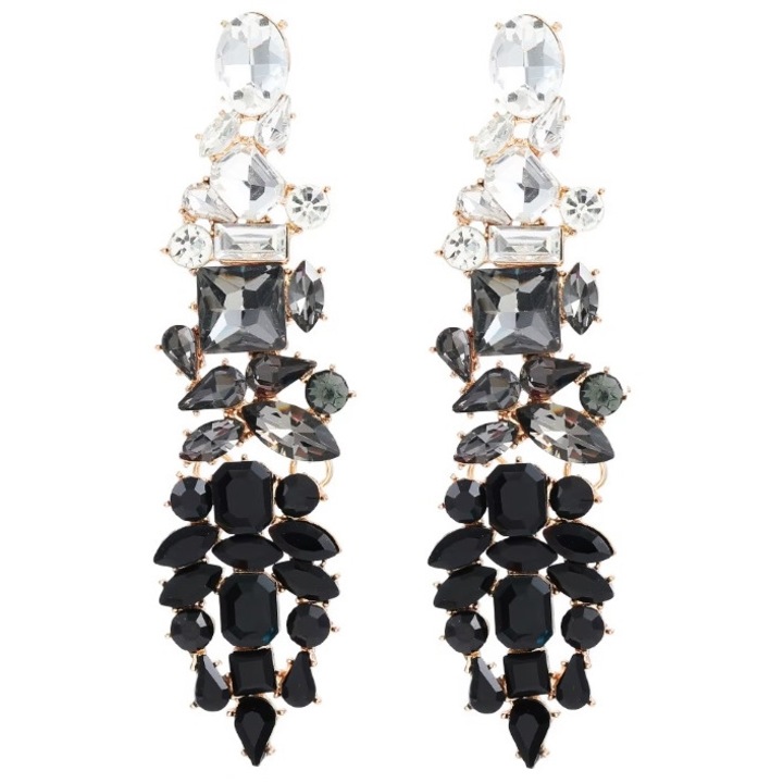 Cercei lungi de aur negru, grafit, zirconiu cubic scanteie efect IMMEDIAT