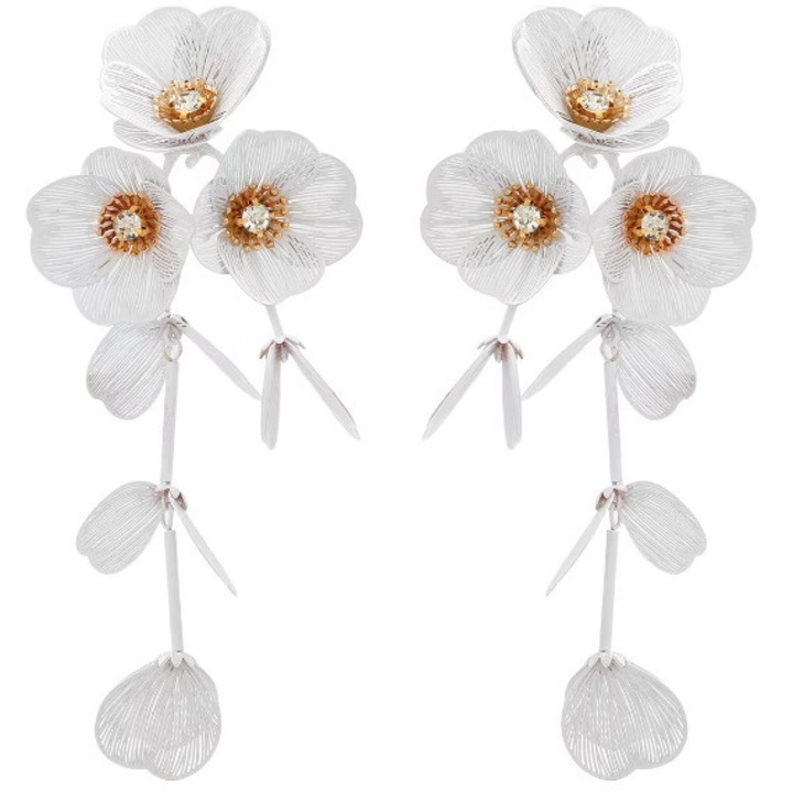 Cercei albi, din aur, cu flori mari, pentru iesire SESIUNE, seara, petale