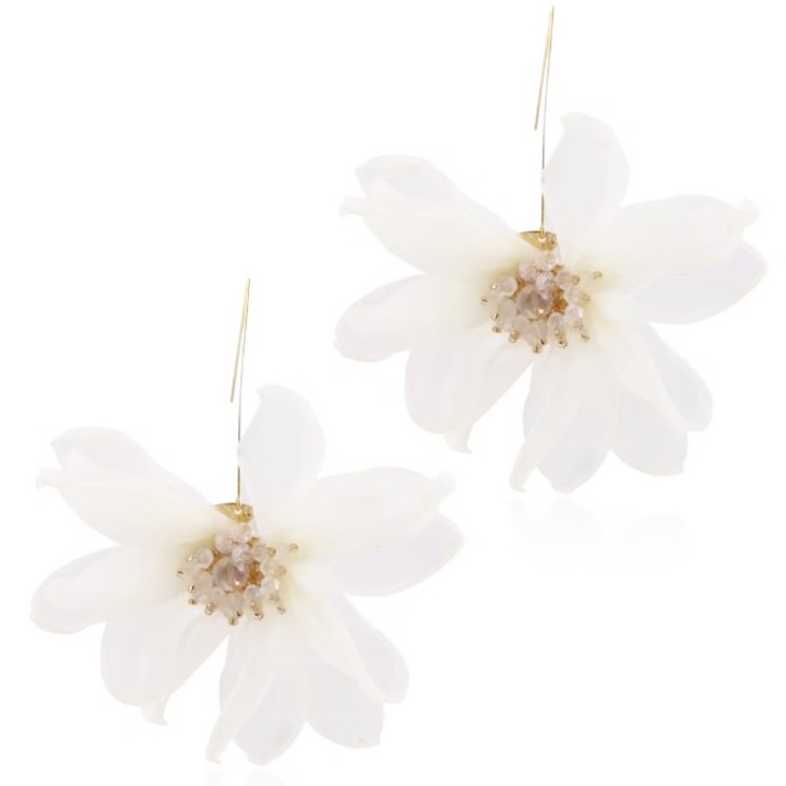 Hosszú fülbevaló fehér sifon virágokkal KOKONET