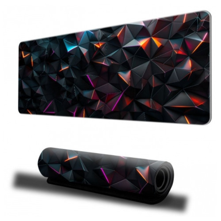 Mousepad pentru birou, Dali, antiaderent, model 3D Triangle, 90x40cm, Negru