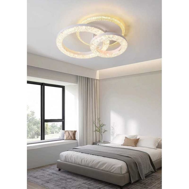 Sueva® LED полилей 2 кристални кръга 80W D35cm с 2.4G wifi дистанционно управление със светъл/студен/топъл/неутрален регулируем интензитет