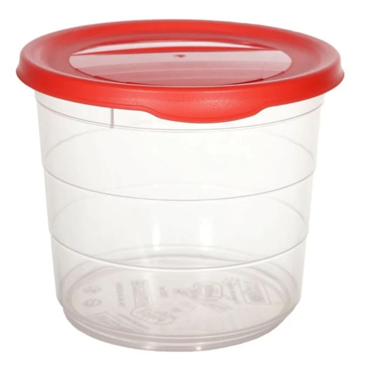 Recipient alimentar, plastic, cu capac, coral/transparent, 700ml, 12x10cm