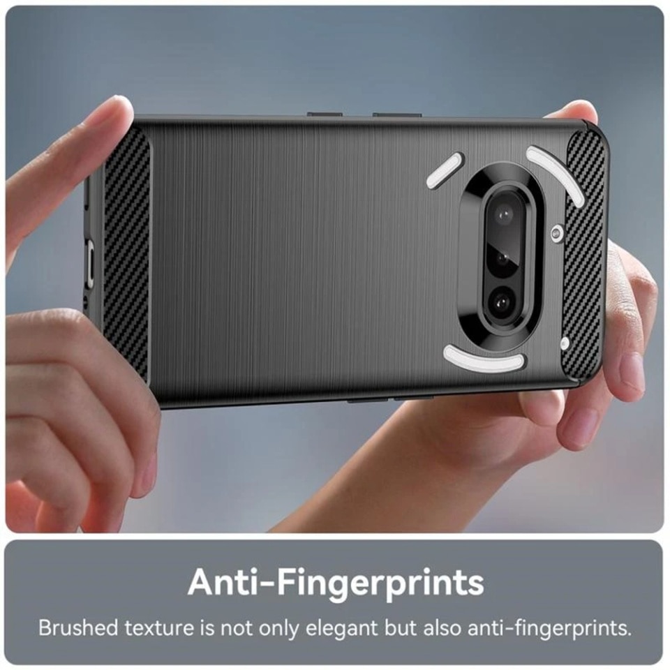 Husa pentru Nothing Phone (3a), SKYDDAR INNOVATION, Carbon Silicone, din Silicon Premium, Slim, cu textura Fibra Carbon, Negru, set cu sticker
