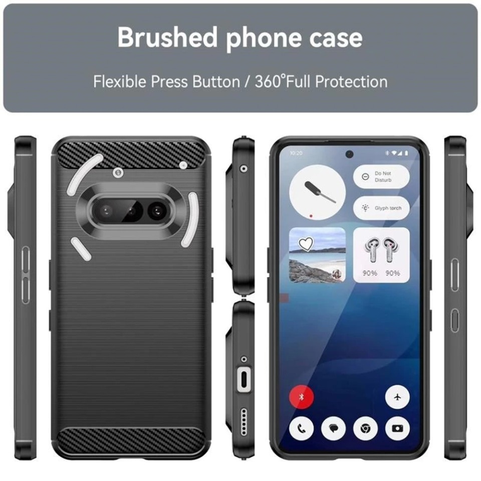 Husa pentru Nothing Phone (3a), SKYDDAR INNOVATION, Carbon Silicone, din Silicon Premium, Slim, cu textura Fibra Carbon, Negru, set cu sticker