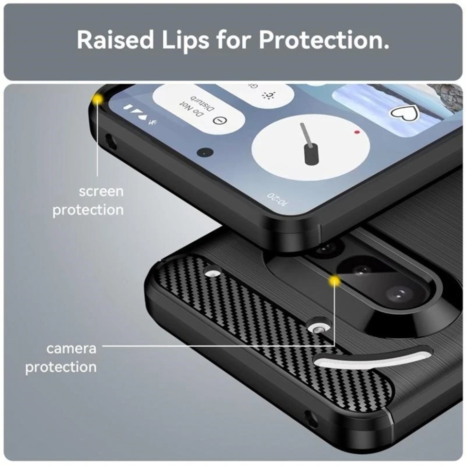 Husa pentru Nothing Phone (3a), SKYDDAR INNOVATION, Carbon Silicone, din Silicon Premium, Slim, cu textura Fibra Carbon, Negru, set cu sticker