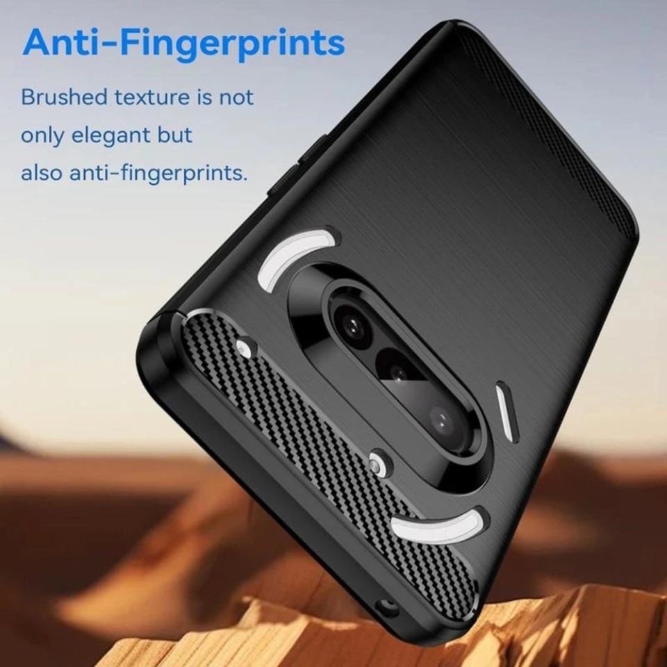 Husa pentru Nothing Phone (3a), SKYDDAR INNOVATION, Carbon Silicone, din Silicon Premium, Slim, cu textura Fibra Carbon, Negru, set cu sticker