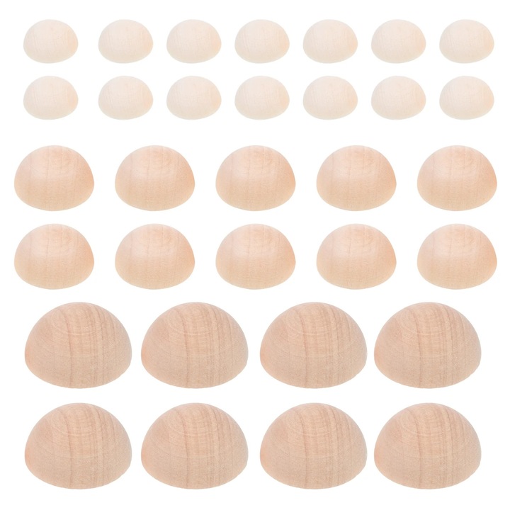 Semisfere din lemn ZYBLSSBB LSM2xh5483-BCS0145639, neterminate, diametre 2 cm/1.5 cm/1 cm, natural, set 150 buc