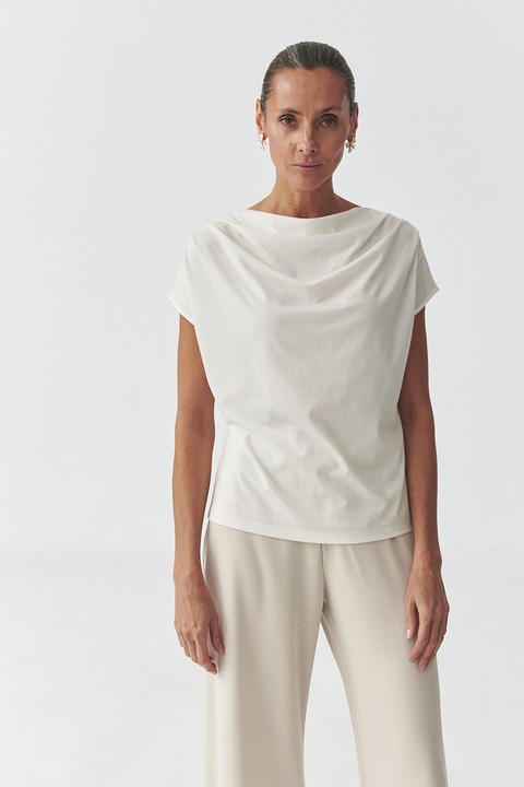 Tatuum, Bluza cu model uni si decolteu barcuta, Alb murdar, S