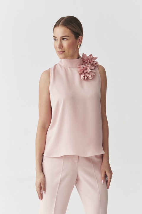 Tatuum, Bluza din satin cu detaliu cu floare, Roz pal