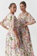 Tatuum, Rochie cu model floral si croiala petrecuta, Alb fildes/Verde masliniu