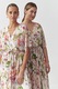 Tatuum, Rochie cu model floral si croiala petrecuta, Alb fildes/Verde masliniu