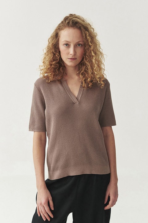 Tatuum, Bluza din amestec de matase Sonar, Maro taupe